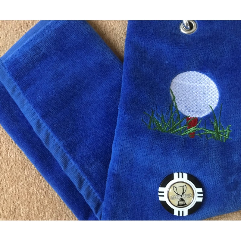 Winner Vegas Chip Golf Ball Marker and Generic Golf Towel Electric Blue